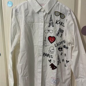 Karl Lagerfeld White Graphic Embroidered Men's Shirt